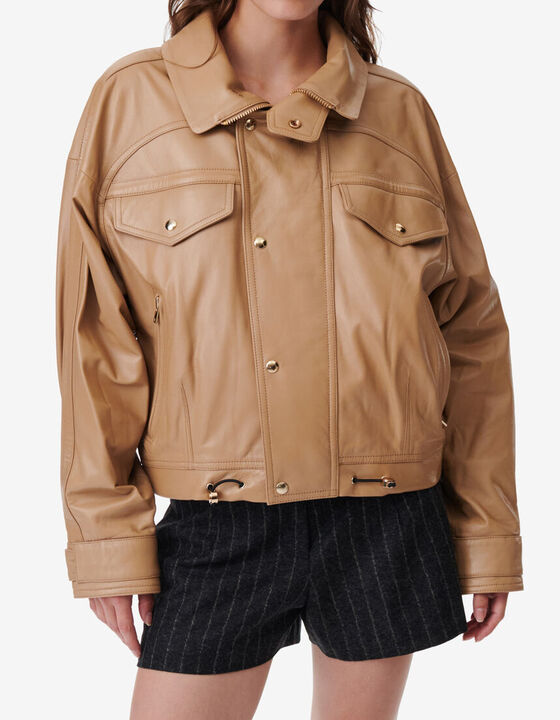 ADAHI STAND-UP COLLAR LEATHER JACKET